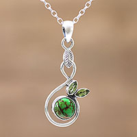 Peridot pendant necklace, 'Spring Beauty' - Composite Turquoise and Peridot Pendant Necklace from India