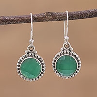 Onyx dangle earrings, 'Green Passion' - Green Onyx and Sterling Silver Dangle Earrings from India