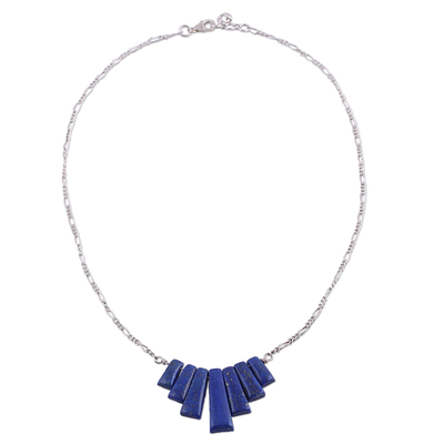 Lapis lazuli pendant necklace, 'Trendy Blue' - Lapis Lazuli Waterfall Pendant Necklace from India