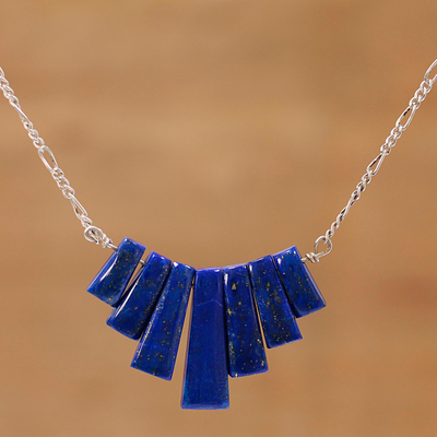 Lapis lazuli pendant necklace, 'Trendy Blue' - Lapis Lazuli Waterfall Pendant Necklace from India