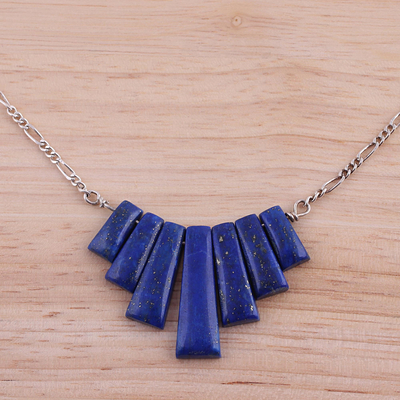 Lapis lazuli pendant necklace, 'Trendy Blue' - Lapis Lazuli Waterfall Pendant Necklace from India