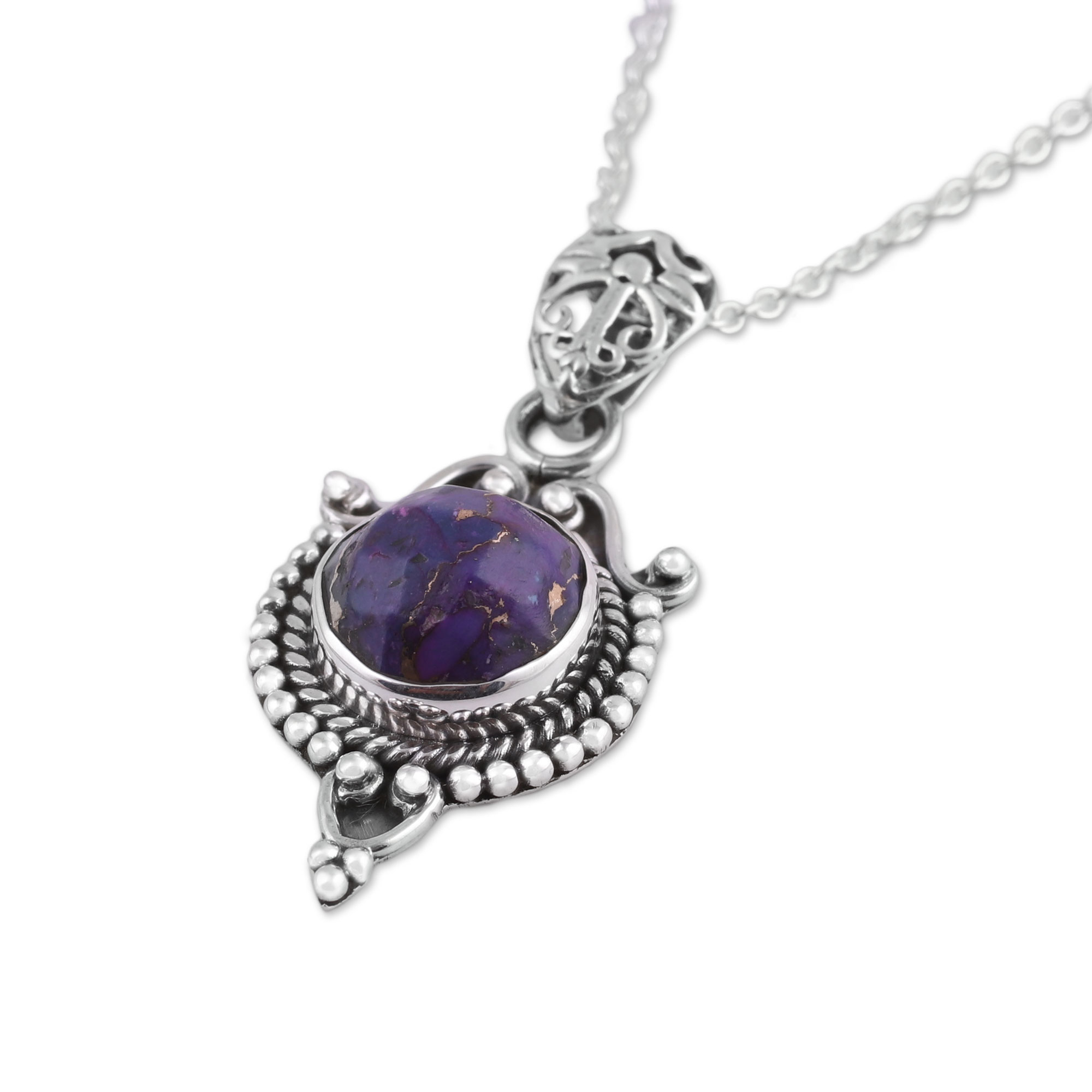 Purple Composite Turquoise and Silver Pendant Necklace - Courtly ...