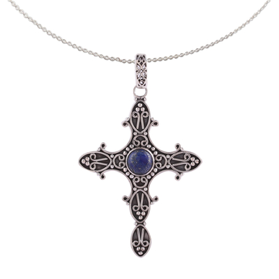 Collar con colgante de lapislázuli - Collar con Colgante Cruz de Lapislázuli y Plata de Ley