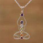 Multi-gemstone pendant necklace, 'Harmonious Mind' - Multi-Gemstone Chakra Meditation Pendant Necklace from India