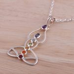 Multi-gemstone pendant necklace, 'Harmonious Mind' - Multi-Gemstone Chakra Meditation Pendant Necklace from India