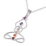 Multi-gemstone pendant necklace, 'Harmonious Mind' - Multi-Gemstone Chakra Meditation Pendant Necklace from India