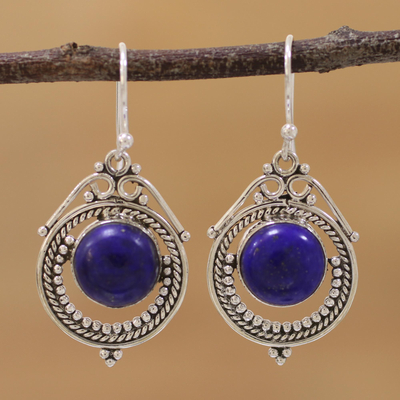 Lapis lazuli dangle earrings, 'Elegant Globes' - Lapis Lazuli and Sterling Silver Dangle Earrings from India
