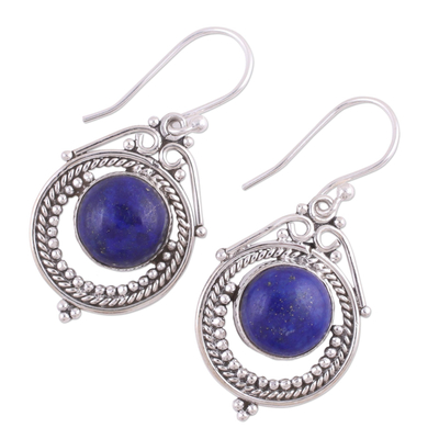 Lapis lazuli dangle earrings, 'Elegant Globes' - Lapis Lazuli and Sterling Silver Dangle Earrings from India