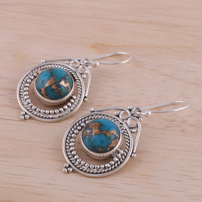 Sterling silver dangle earrings, 'Elegant Globes' - Sterling Silver and Composite Turquoise Earrings from India