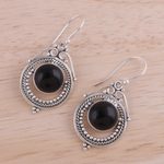 Onyx dangle earrings, 'Elegant Globes' - Onyx and Sterling Silver Dangle Earrings from India