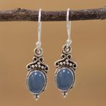Chalcedony dangle earrings, 'Elegant Gloss in Blue' - Blue Chalcedony and 925 Silver Dangle Earrings from India