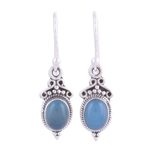 Chalcedony dangle earrings, 'Elegant Gloss in Blue' - Blue Chalcedony and 925 Silver Dangle Earrings from India