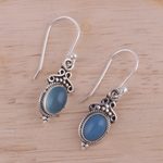 Chalcedony dangle earrings, 'Elegant Gloss in Blue' - Blue Chalcedony and 925 Silver Dangle Earrings from India