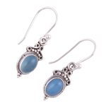 Chalcedony dangle earrings, 'Elegant Gloss in Blue' - Blue Chalcedony and 925 Silver Dangle Earrings from India