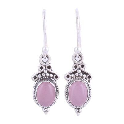 Chalcedony dangle earrings, 'Elegant Gloss in Pink' - Pink Chalcedony and 925 Silver Dangle Earrings from India