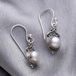 Cultured pearl dangle earrings, 'Glossy Charm' - Cultured Pearl Sterling Silver Dangle Earrings from India