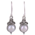 Cultured pearl dangle earrings, 'Glossy Charm' - Cultured Pearl Sterling Silver Dangle Earrings from India