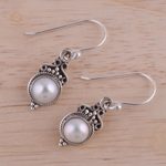 Cultured pearl dangle earrings, 'Glossy Charm' - Cultured Pearl Sterling Silver Dangle Earrings from India