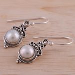 Cultured pearl dangle earrings, 'Glossy Charm' - Cultured Pearl Sterling Silver Dangle Earrings from India