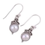 Cultured pearl dangle earrings, 'Glossy Charm' - Cultured Pearl Sterling Silver Dangle Earrings from India