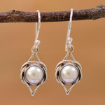 Cultured pearl dangle earrings, 'Intricate Twirl' - Indian Cultured Pearl and Sterling Silver Dangle Earrings