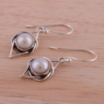 Cultured pearl dangle earrings, 'Intricate Twirl' - Indian Cultured Pearl and Sterling Silver Dangle Earrings