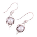 Cultured pearl dangle earrings, 'Intricate Twirl' - Indian Cultured Pearl and Sterling Silver Dangle Earrings