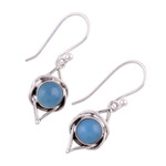 Chalcedony dangle earrings, 'Intricate Twirl in Blue' - Indian Blue Chalcedony and Sterling Silver Dangle Earrings