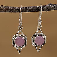 Chalcedony dangle earrings, 'Intricate Twirl in Pink'