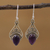 Amethyst dangle earrings, 'Crowned Drops' - Amethyst and Sterling Silver Dangle Earrings from India (image 2) thumbail