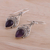 Amethyst dangle earrings, 'Crowned Drops' - Amethyst and Sterling Silver Dangle Earrings from India (image 2b) thumbail