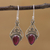 Garnet dangle earrings, 'Crowned Drops' - Garnet and Sterling Silver Dangle Earrings from India (image 2) thumbail