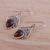 Garnet dangle earrings, 'Crowned Drops' - Garnet and Sterling Silver Dangle Earrings from India (image 2b) thumbail