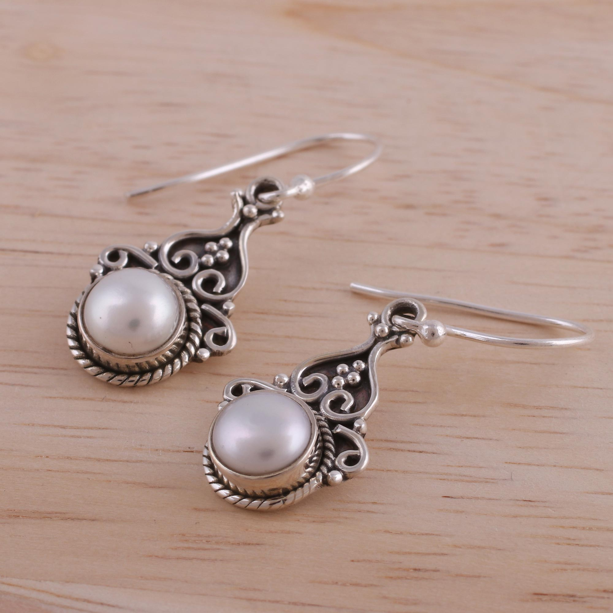 Cultured Pearl Sterling Silver Dangle Earrings from India - Crowned ...
