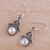 Cultured pearl dangle earrings, 'Crowned Charm' - Cultured Pearl Sterling Silver Dangle Earrings from India (image 2c) thumbail