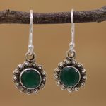 Onyx dangle earrings, 'Green Appeal' - Green Onyx and Sterling Silver Floral Dangle Earrings
