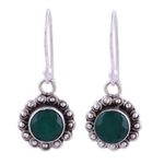 Onyx dangle earrings, 'Green Appeal' - Green Onyx and Sterling Silver Floral Dangle Earrings