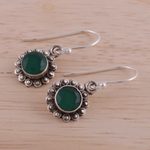 Onyx dangle earrings, 'Green Appeal' - Green Onyx and Sterling Silver Floral Dangle Earrings