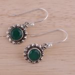 Onyx dangle earrings, 'Green Appeal' - Green Onyx and Sterling Silver Floral Dangle Earrings