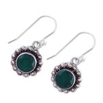 Onyx dangle earrings, 'Green Appeal' - Green Onyx and Sterling Silver Floral Dangle Earrings