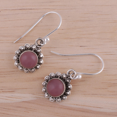 Chalcedony dangle earrings, 'Pink Appeal' - Pink Chalcedony and Sterling Silver Floral Dangle Earrings