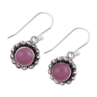 Chalcedony dangle earrings, 'Pink Appeal' - Pink Chalcedony and Sterling Silver Floral Dangle Earrings
