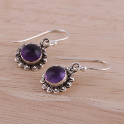 Amethyst dangle earrings, 'Purple Appeal' - Indian Amethyst and Sterling Silver Floral Dangle Earrings