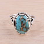 Sterling Silver Cocktail Ring with Blue Composite Turquoise, 'Blissful Balance in Blue'