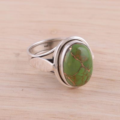 Sterling Silver Cocktail Ring with Green Composite Turquoise Sterling Silver Cocktail Ring with Green Composite Turquoise