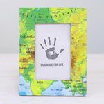 Wood photo frame, 'Travel the World' (4x6) - 4x6 Rectangular Map-Themed Wood Photo Frame from India