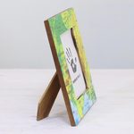 Wood photo frame, 'Travel the World' (4x6) - 4x6 Rectangular Map-Themed Wood Photo Frame from India