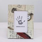 Wood photo frame, 'Letters from Yesteryear' (4x6) - 4x6 Rectangular Script-Themed Wood Photo Frame from India