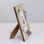 Wood photo frame, 'Letters from Yesteryear' (4x6) - 4x6 Rectangular Script-Themed Wood Photo Frame from India