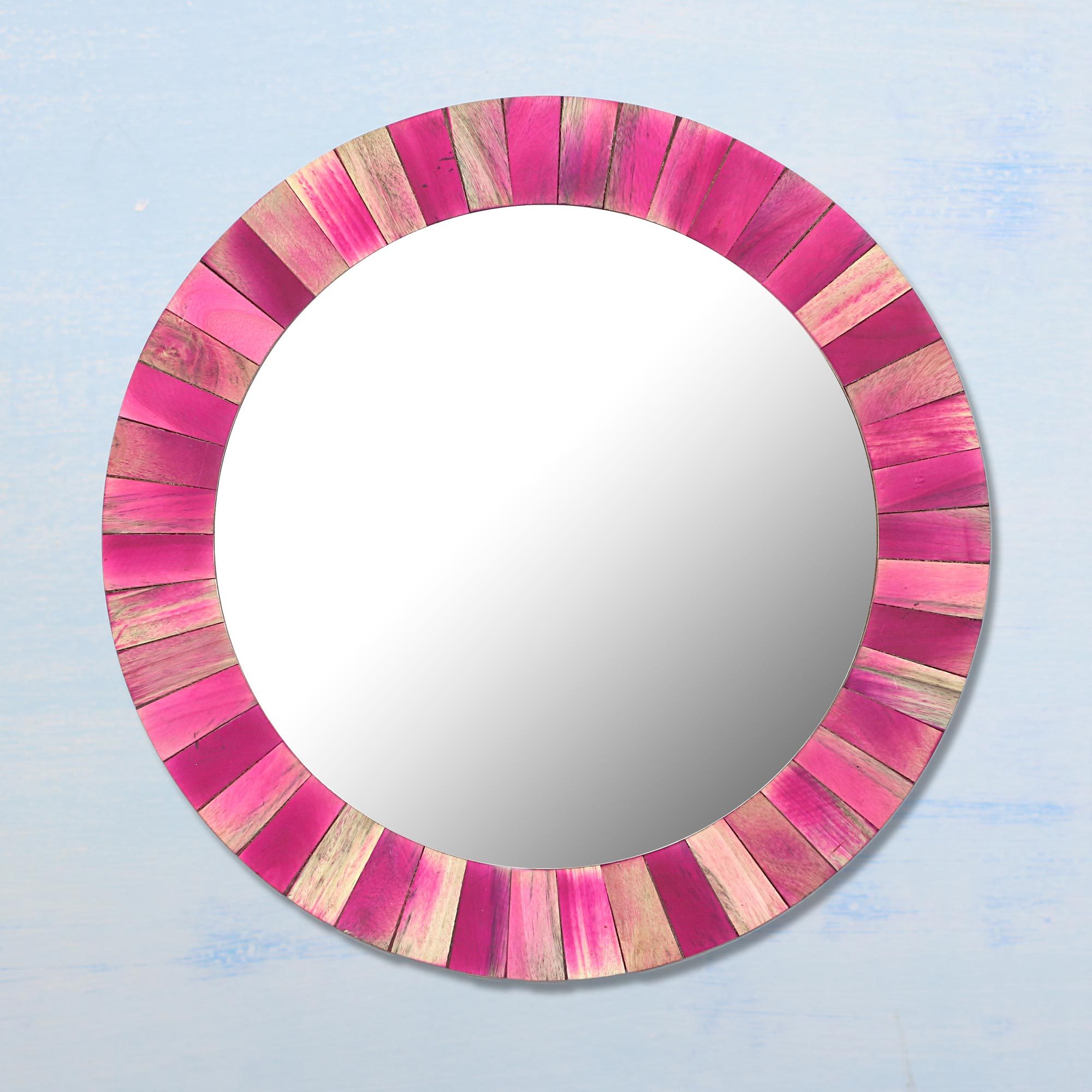 Circular Pink Mango Wood Wall Mirror From India Radiance